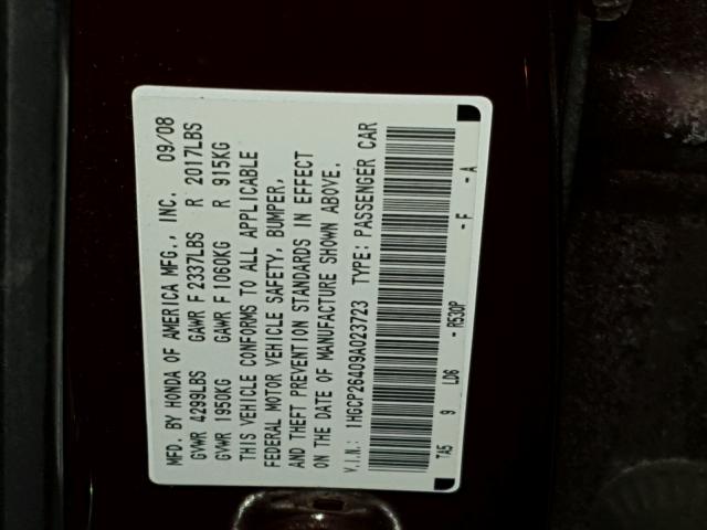 1HGCP26409A023723 - 2009 HONDA ACCORD LXP MAROON photo 10