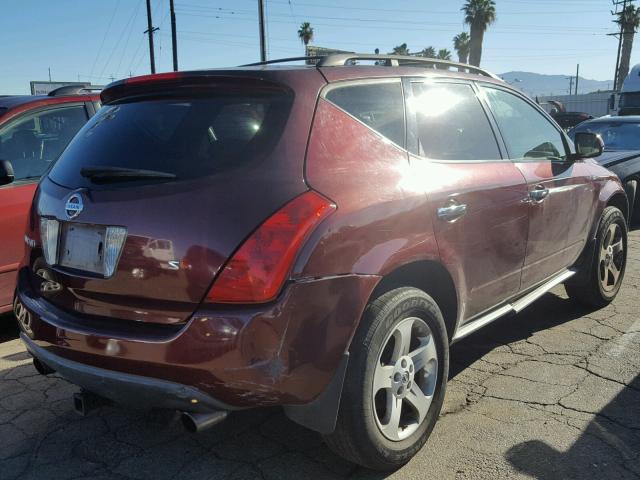 JN8AZ08TX5W314739 - 2005 NISSAN MURANO SL BURGUNDY photo 4