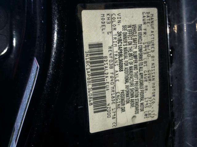 3N1BC1AP8BL360868 - 2011 NISSAN VERSA S BLACK photo 10