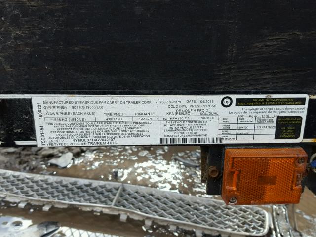 4YMUL0714GV042107 - 2017 UTILITY TRAILER BLACK photo 10