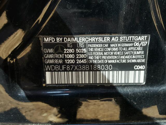 WDBUF87X38B188030 - 2008 MERCEDES-BENZ E 350 4MAT BLACK photo 10