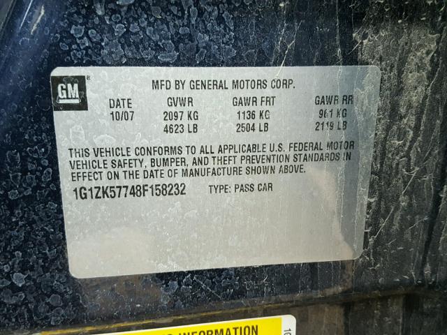 1G1ZK57748F158232 - 2008 CHEVROLET MALIBU LTZ 蓝色 照片 10