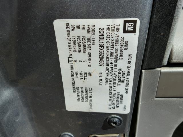 2CNDL13FX56204507 - 2005 CHEVROLET EQUINOX LS GRAY photo 10