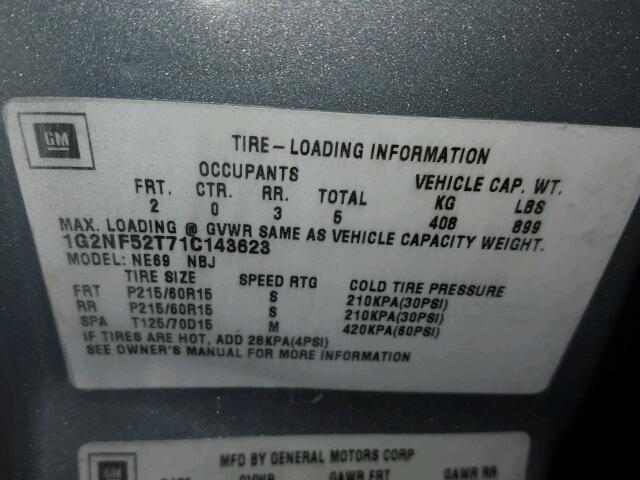 1G2NF52T71C143623 - 2001 PONTIAC GRAND AM S 银色 照片 10