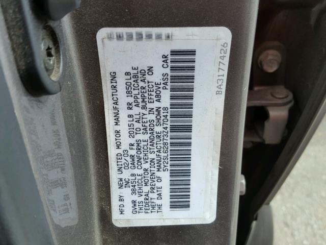 5Y2SL62873Z470418 - 2003 PONTIAC VIBE GRAY photo 10