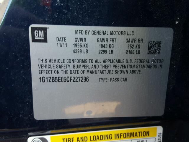 1G1ZB5E05CF227296 - 2012 CHEVROLET MALIBU LS 蓝色 照片 10