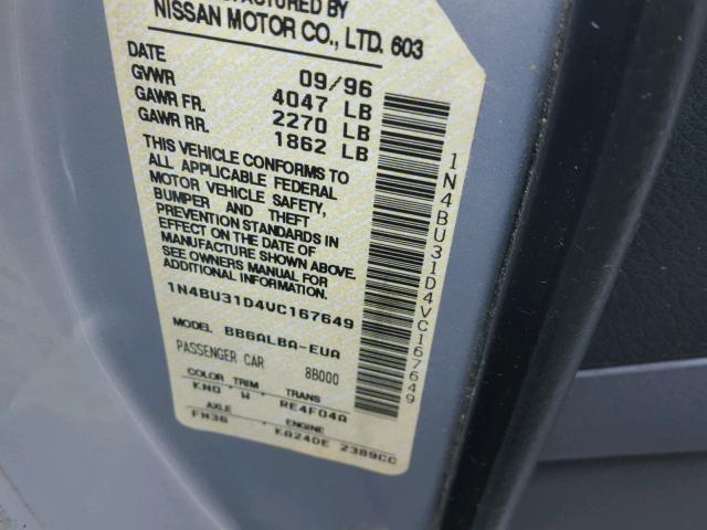 1N4BU31D4VC167649 - 1997 NISSAN ALTIMA XE GRAY photo 10