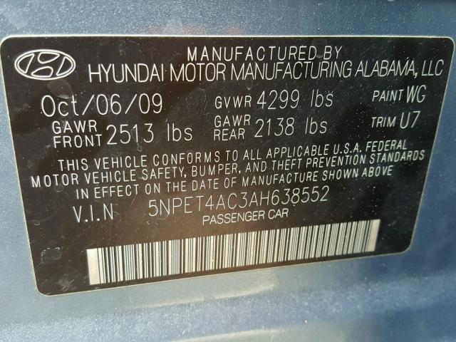 5NPET4AC3AH638552 - 2010 HYUNDAI SONATA GLS BLUE photo 10