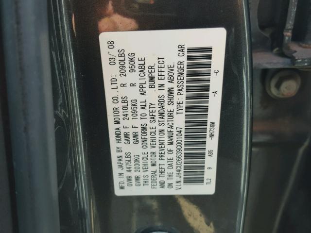 JH4CU26639C001047 - 2009 ACURA TSX GRAY photo 10