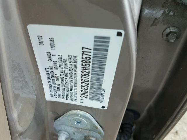 2HGES26782H585717 - 2002 HONDA CIVIC EX ოქროსფერი ფოტო 10