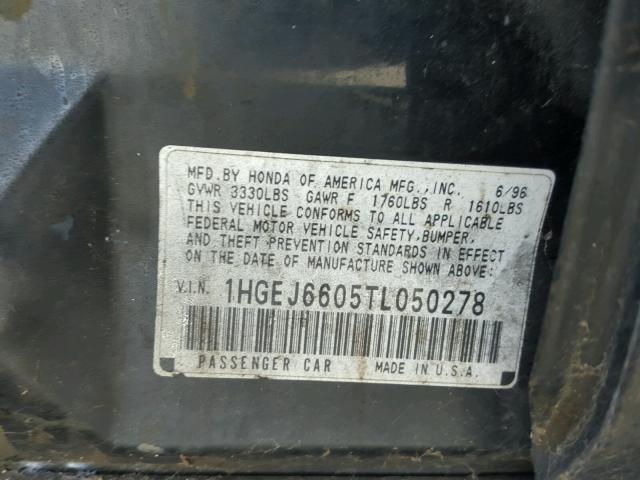 1HGEJ6605TL050278 - 1996 HONDA CIVIC LX BLACK photo 10