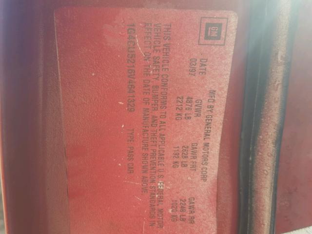 1G4CU5216V4641329 - 1997 BUICK PARK AVENU RED photo 10