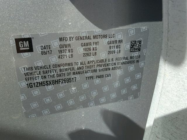 1G1ZH5SX8HF269517 - 2017 CHEVROLET MALIBU PRE 银色 照片 10