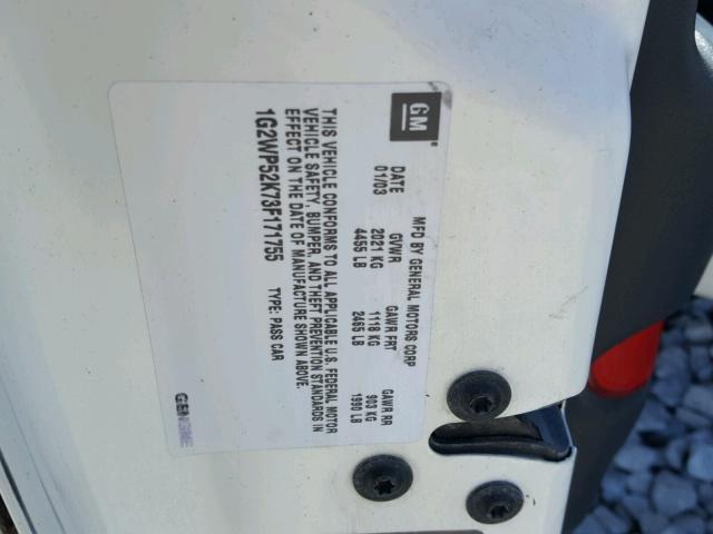 1G2WP52K73F171755 - 2003 PONTIAC GRAND PRIX WHITE photo 10