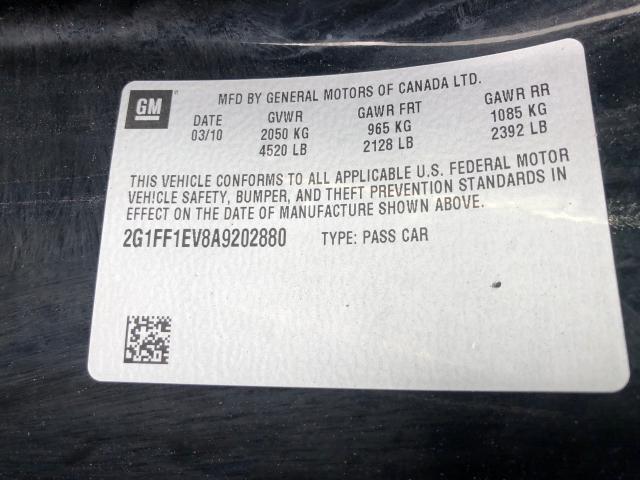 2G1FF1EV8A9202880 - 2010 CHEVROLET CAMARO LT BLACK photo 10