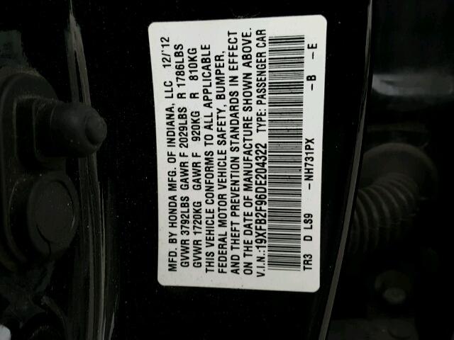 19XFB2F96DE204322 - 2013 HONDA CIVIC EXL GRAY photo 10