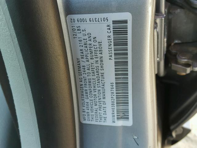 WVWRH63B82P287646 - 2002 VOLKSWAGEN PASSAT GLX 灰色 照片 10