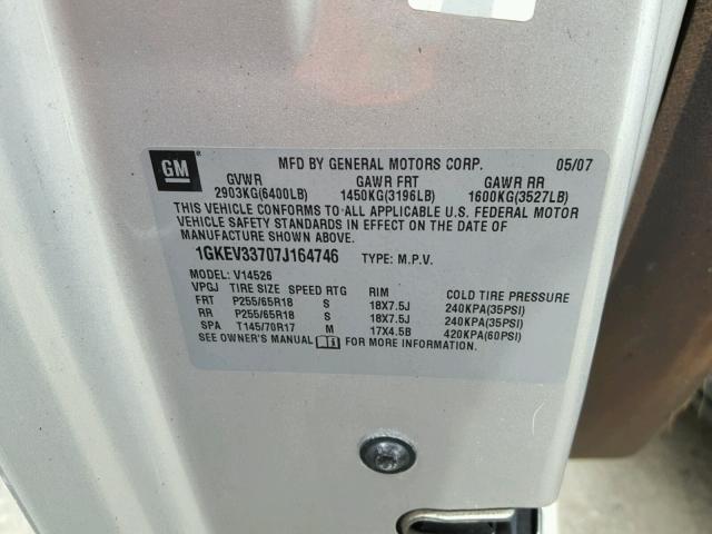 1GKEV33707J164746 - 2007 GMC ACADIA SLT ვერცხლისფერი ფოტო 10