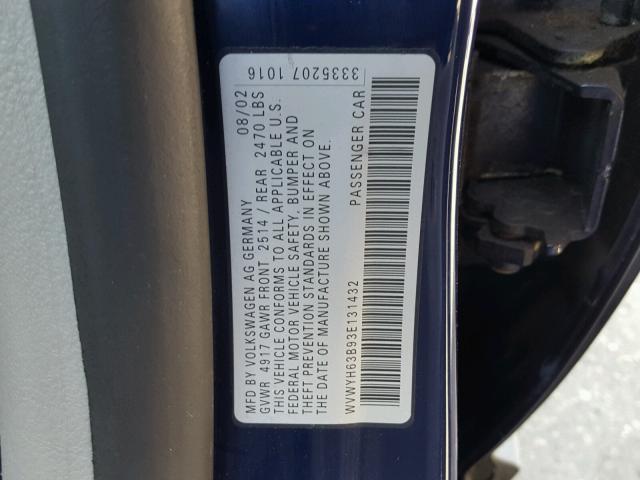 WVWYH63B93E131432 - 2003 VOLKSWAGEN PASSAT GLX 蓝色 照片 10