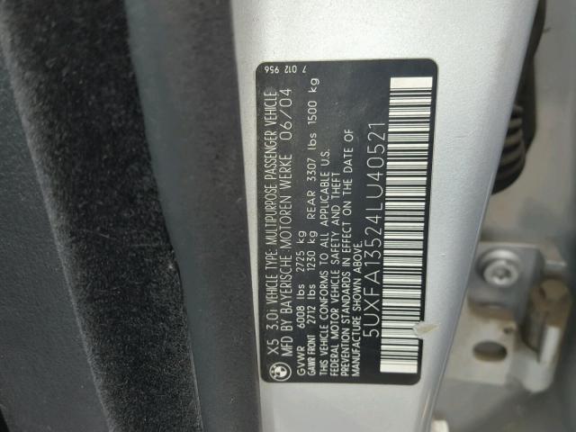 5UXFA13524LU40521 - 2004 BMW X5 3.0I SILVER photo 10