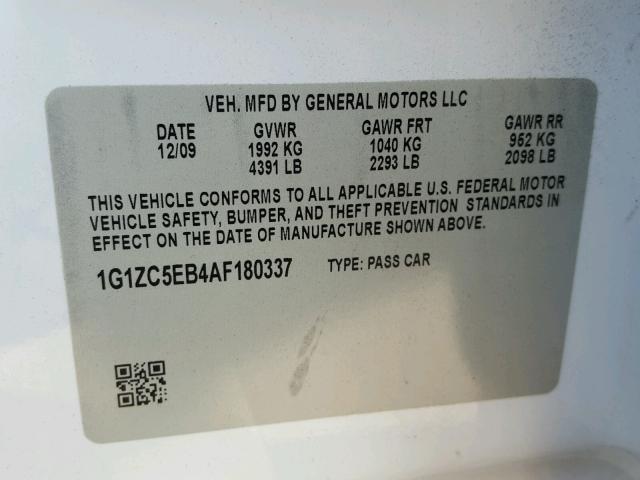 1G1ZC5EB4AF180337 - 2010 CHEVROLET MALIBU 1LT 白色 照片 10