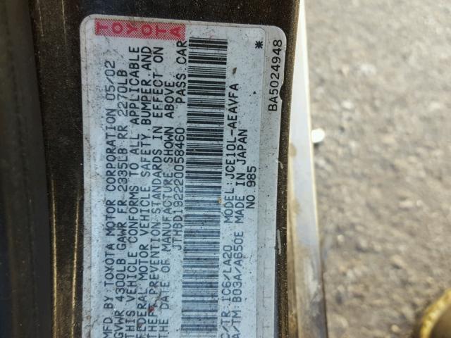 JTHBD192220058460 - 2002 LEXUS IS 300 SILVER photo 10