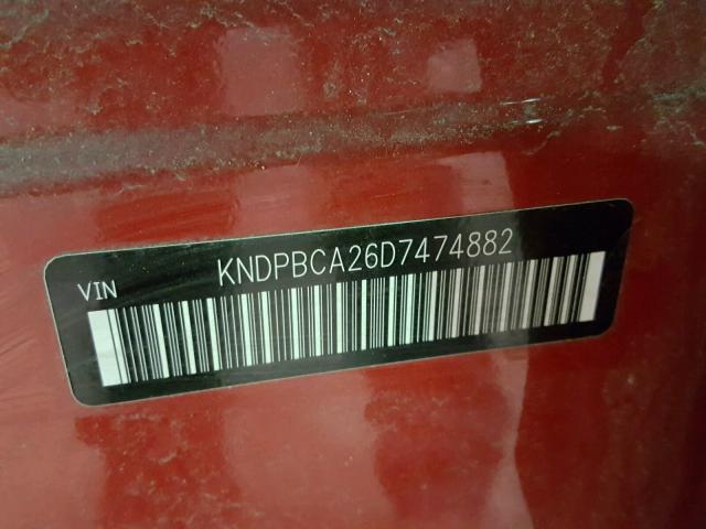 KNDPBCA26D7474882 - 2013 KIA SPORTAGE L RED photo 10