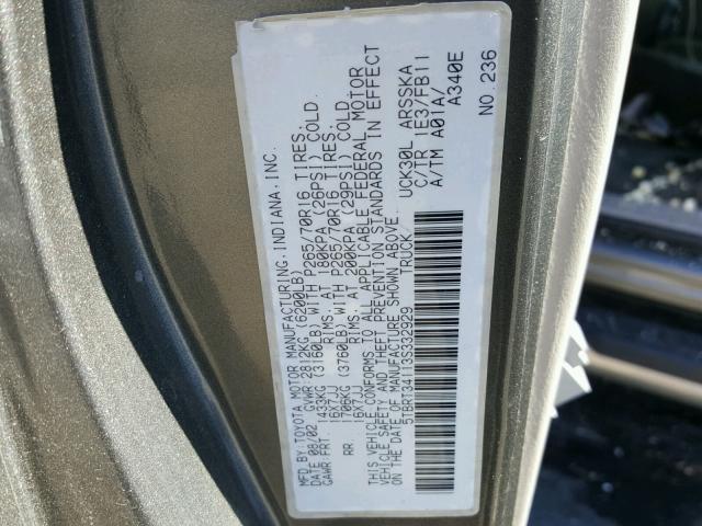 5TBRT34113S332929 - 2003 TOYOTA TUNDRA ACC CHARCOAL photo 10