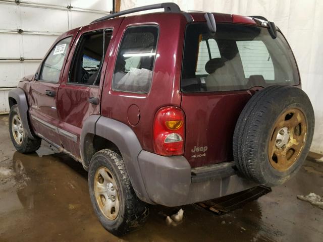 1J4GL48K92W340759 - 2002 JEEP LIBERTY SP MAROON photo 3