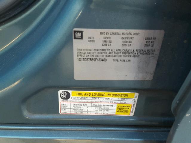 1G1ZG57B59F133489 - 2009 CHEVROLET MALIBU LS Dəniz mavisi foto 10