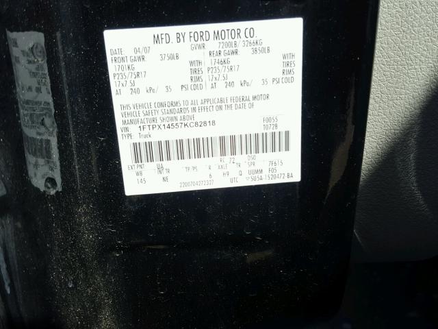 1FTPX14557KC82818 - 2007 FORD F150 BLACK photo 10