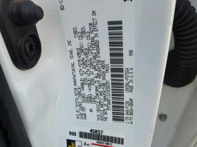 5TFDW5F11CX238397 - 2012 TOYOTA TUNDRA CRE WHITE photo 10