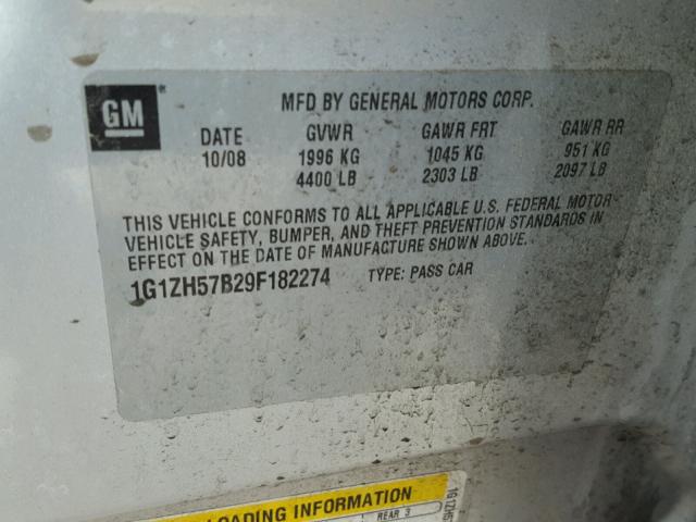 1G1ZH57B29F182274 - 2009 CHEVROLET MALIBU 1LT 银色 照片 10