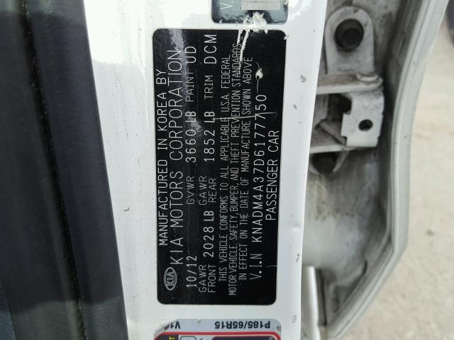 KNADM4A37D6177750 - 2013 KIA RIO LX Սպիտակ լուսանկար 10
