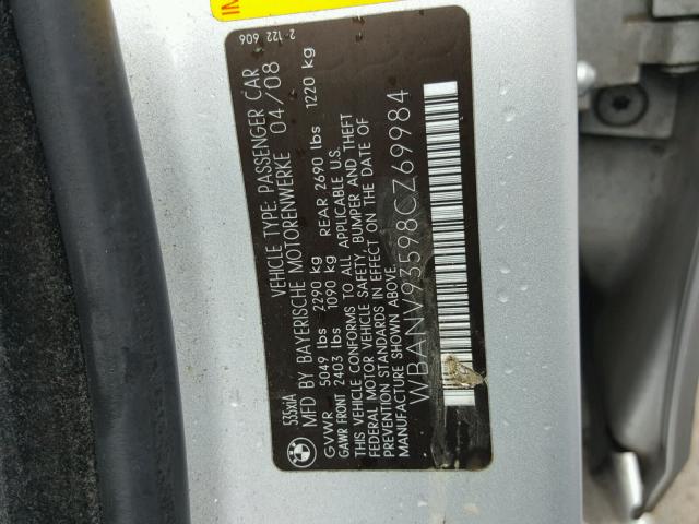 WBANV93598CZ69984 - 2008 BMW 535 XI Сріблястий фото 10
