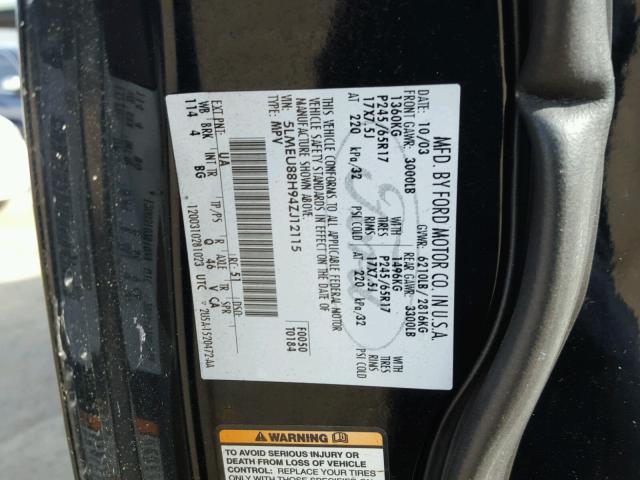 5LMEU88H94ZJ12115 - 2004 LINCOLN AVIATOR 黑色 照片 10