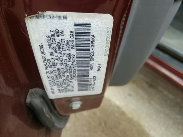 4T1BG22K9YU974283 - 2000 TOYOTA CAMRY CE MAROON photo 10