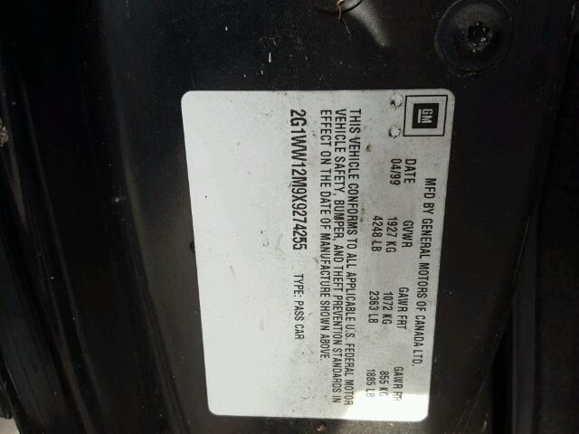 2G1WW12M9X9274255 - 1999 CHEVROLET MONTE CARL 黑色 照片 10