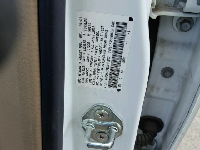 1HGCM55327A095877 - 2007 HONDA ACCORD SE WHITE photo 10