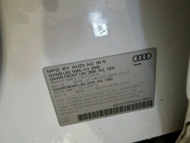 WA1D7AFP8GA018901 - 2016 AUDI Q5 PREMIUM WHITE photo 10