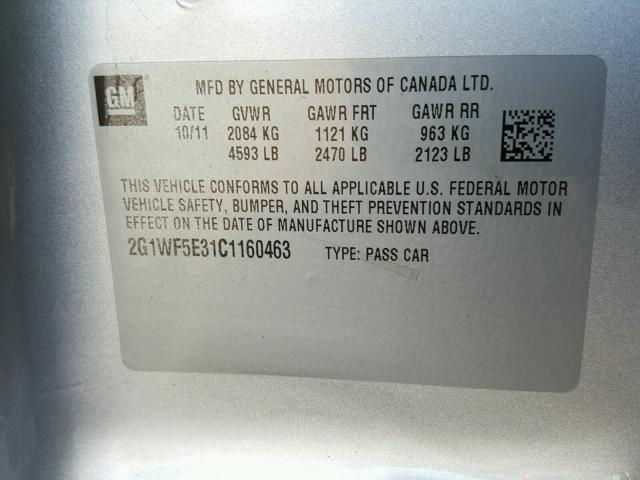 2G1WF5E31C1160463 - 2012 CHEVROLET IMPALA LS GRAY photo 10