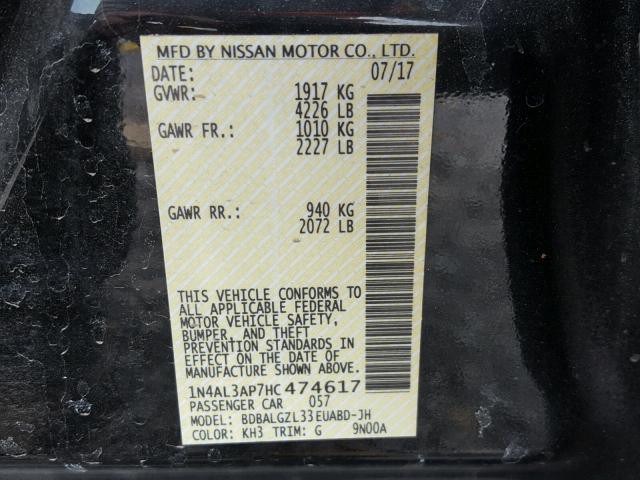 1N4AL3AP7HC474617 - 2017 NISSAN ALTIMA 2.5 BLACK photo 10