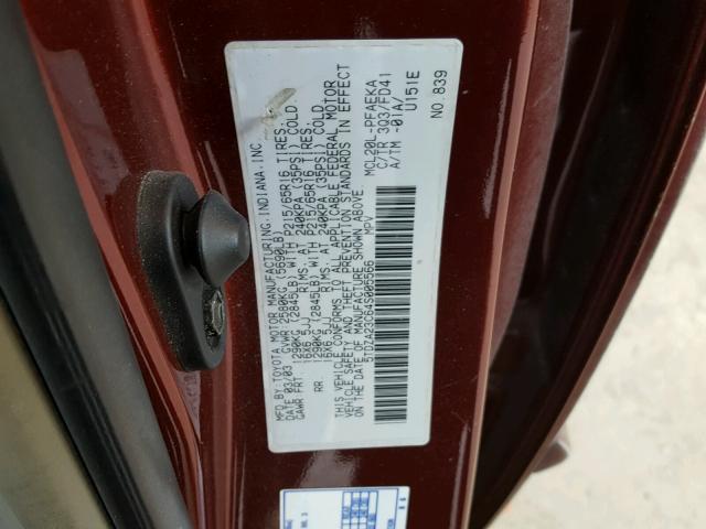 5TDZA23C64S005566 - 2004 TOYOTA SIENNA CE BURGUNDY photo 10