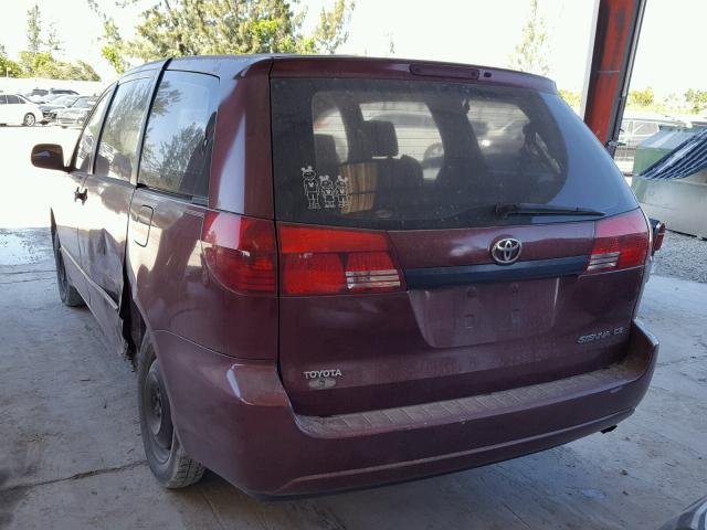 5TDZA23C64S005566 - 2004 TOYOTA SIENNA CE BURGUNDY photo 3