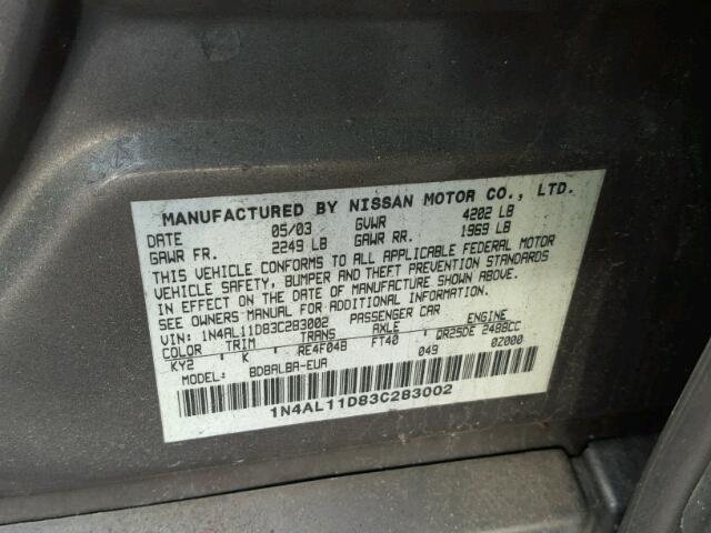 1N4AL11D83C283002 - 2003 NISSAN ALTIMA BAS TAN photo 10