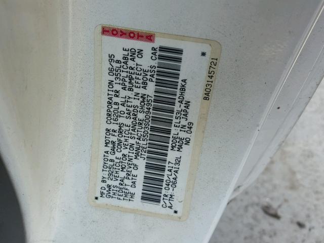 JT2EL55D3S0094957 - 1995 TOYOTA TERCEL STD WHITE photo 10