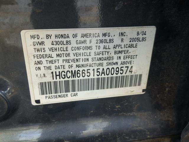 1HGCM66515A009574 - 2005 HONDA ACCORD EX GRAY photo 10