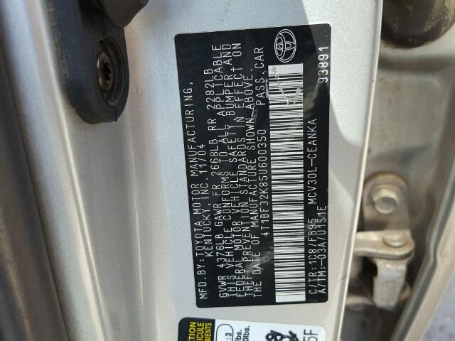 4T1BF32K85U600350 - 2005 TOYOTA CAMRY LE SILVER photo 10