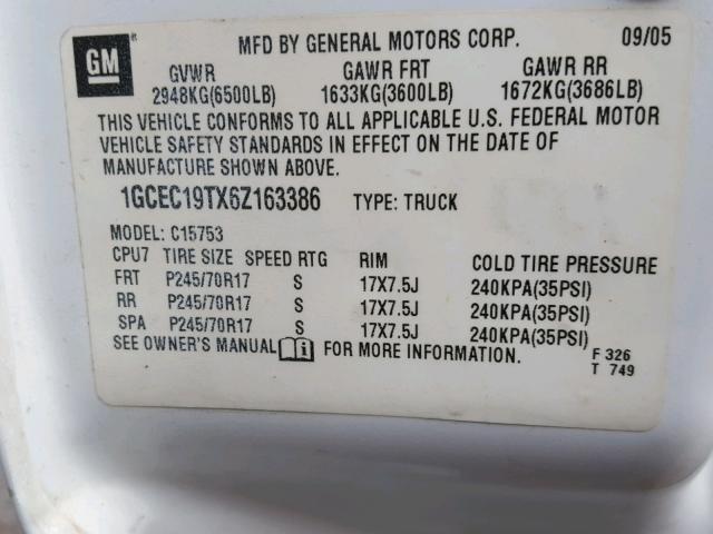 1GCEC19TX6Z163386 - 2006 CHEVROLET SILVERADO WHITE photo 10