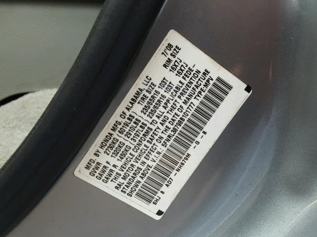 5FNRL38798B101777 - 2008 HONDA ODYSSEY EX BLUE photo 10